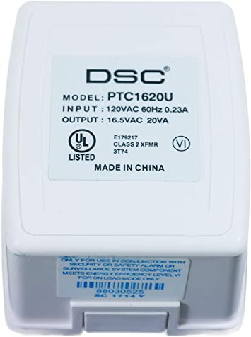 DSC PTC1620U Transformer – 16.5V 20VA Plug-In Power Supply for DSC