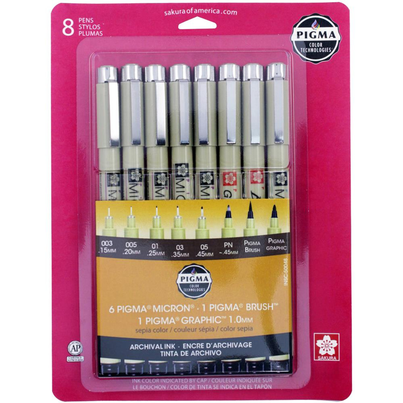 SAKURA Pigma Micron Pen, Brush, Graphic Set - Sepia (8 pk) - Scrapbook  Generation