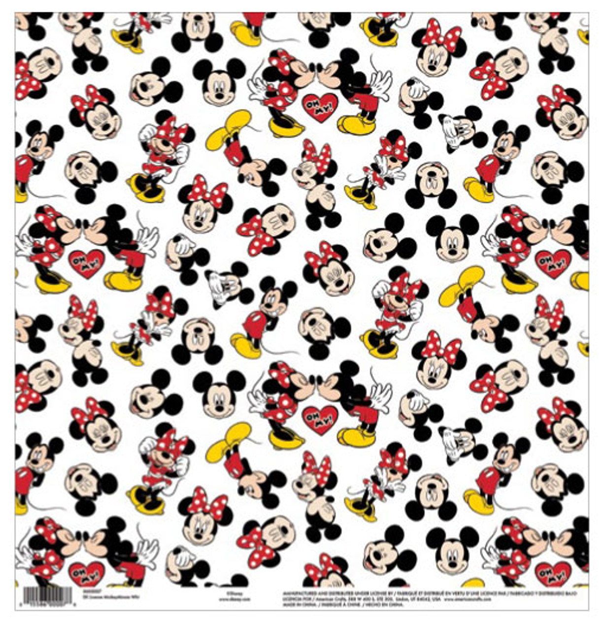 Minnie Pink Heart, Disney Scrapbook paper, 12x12 (Disney & Trends  International)