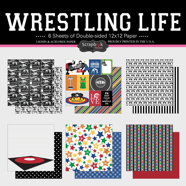 SCRAPBOOK CUSTOMS 12x12 Sports Themed Paper Pack Wrestling Life