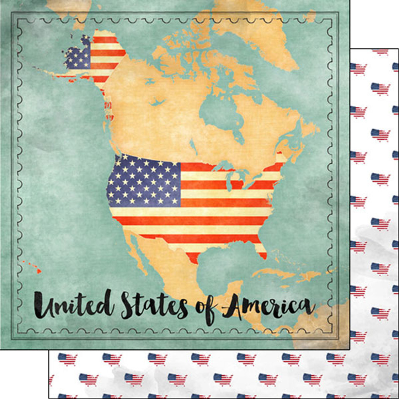 SCRAPBOOK CUSTOMS 12x12 Travel Themed Paper: USA Map Sights