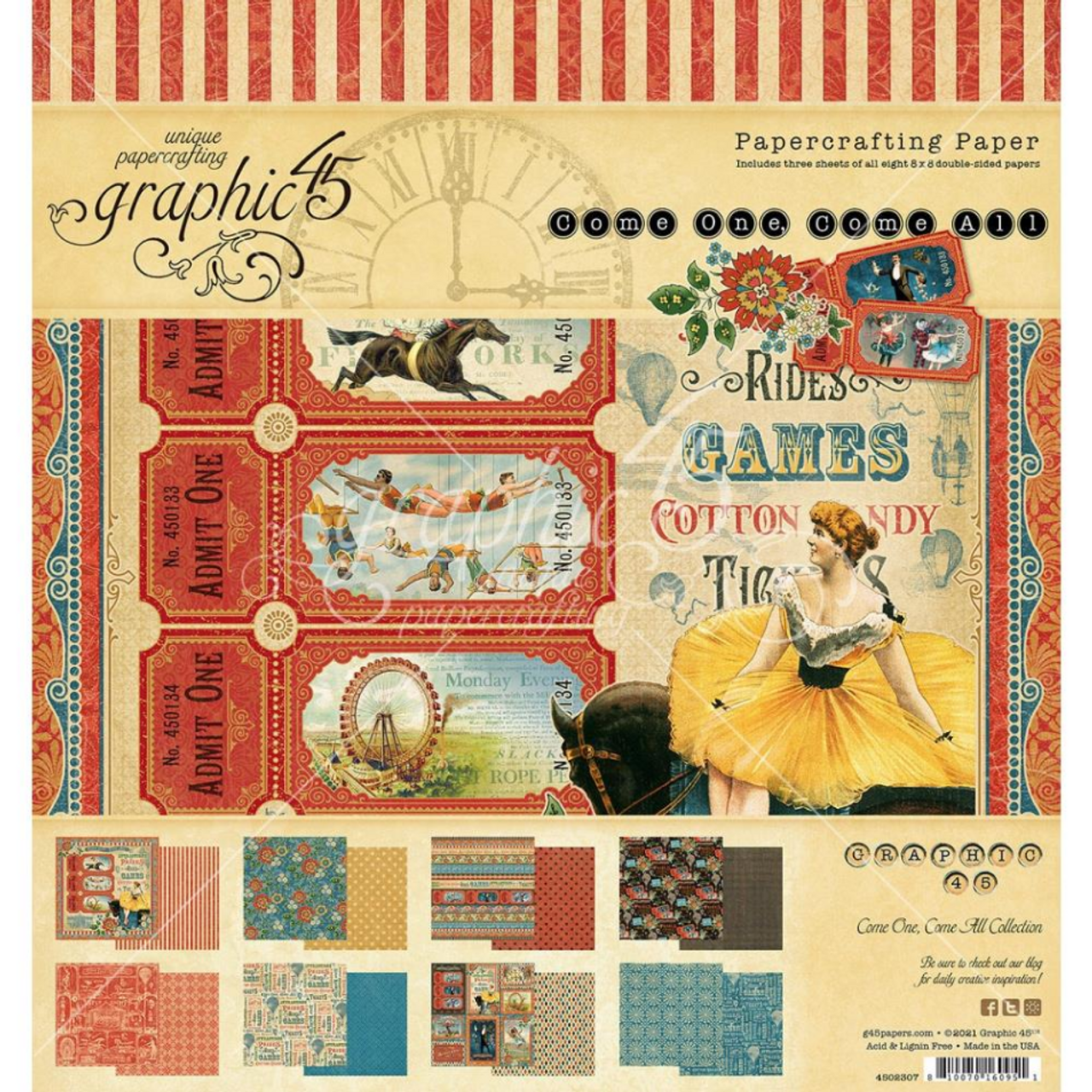 GRAPHIC 45 Come One, Come All 8x8 Paper Pad - Scrapbook Generation