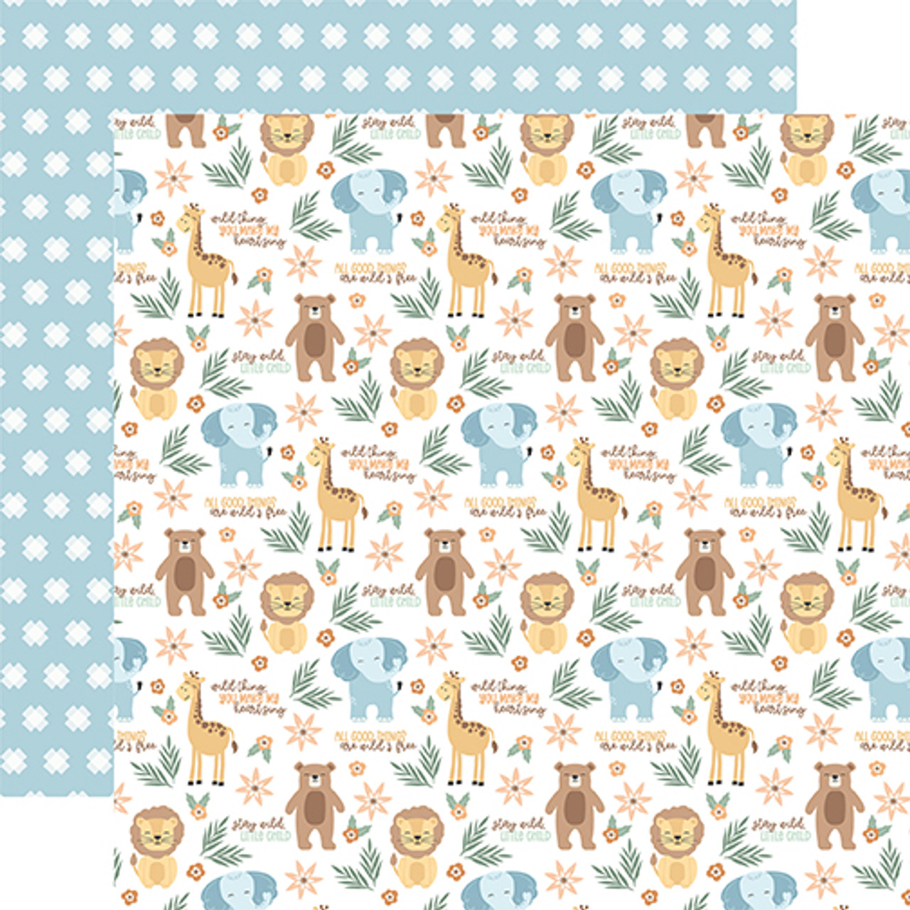 Blue Elephant Baby Boy 12x12 Scrapbook Paper - 4 Sheets – Country