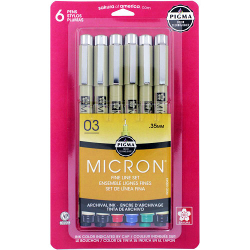 SAKURA Pigma Micron Fine Line Color Set  03 - .35mm (6 pk)