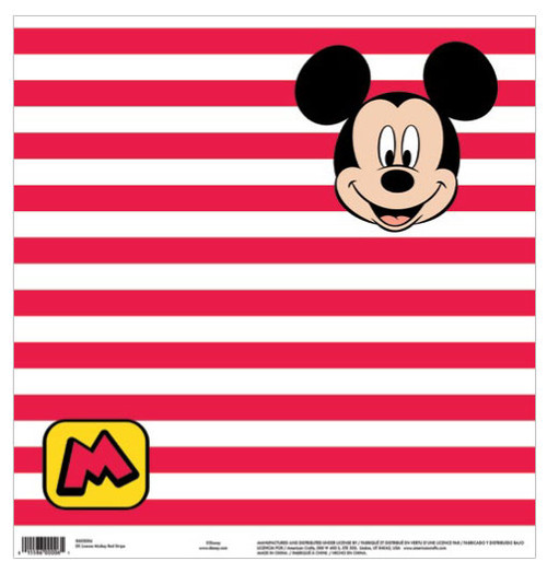 EK SUCCESS Disney 12x12 Paper: Mickey Red Stripe