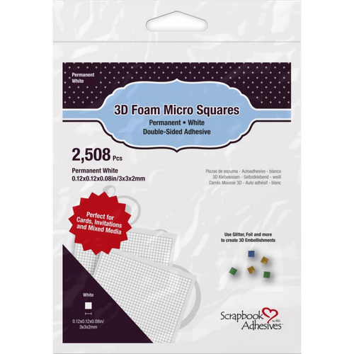 SCRAPBOOK ADHESIVES: 3D Foam Micro Squares White .12" (2,508 pcs)