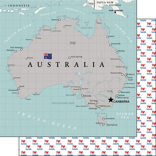 Scrapbook Customs 12x12 Travel Themed Paper: Australia Adventure Map