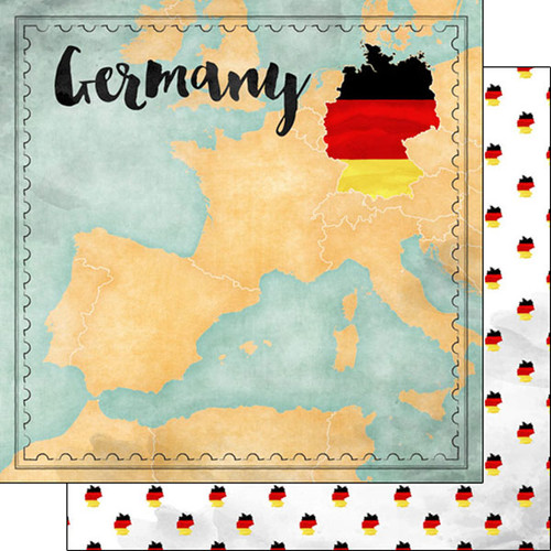 Scrapbook Customs 12x12 Travel Themed Paper: Germany Map Sights
