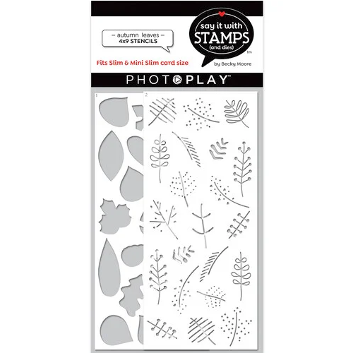 PHOTOPLAY Say It With Stamps 4x9 Slimline Stencil: Autumn Leaves (2 Pieces)