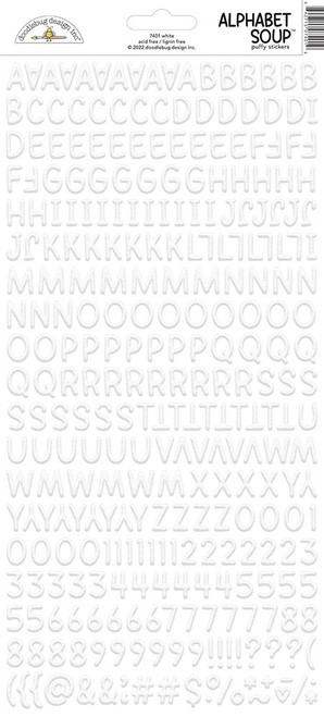 DOODLEBUG DESIGNS Monochromatic Collection Alphabet Soup Puffy Stickers: Lily White