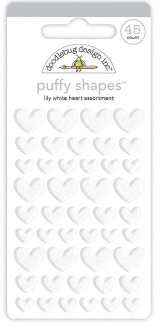 DOODLEBUG DESIGNS Monochromatic Collection Heart Puffy Shapes: Lily White