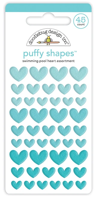 DOODLEBUG DESIGNS Monochromatic Collection Heart Puffy Shapes: Swimming Pool
