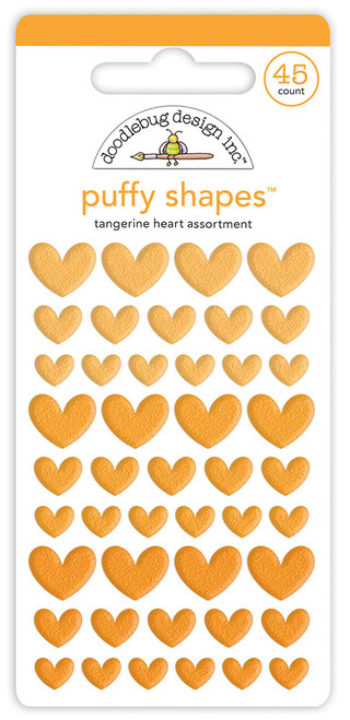 DOODLEBUG DESIGNS Monochromatic Collection Heart Puffy Shapes: Tangerine