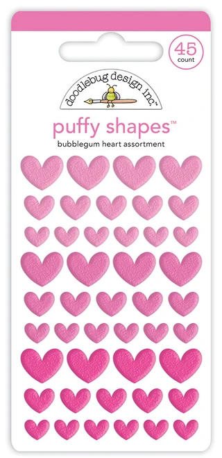 DOODLEBUG DESIGNS Monochromatic Collection Heart Puffy Shapes: Bubblegum