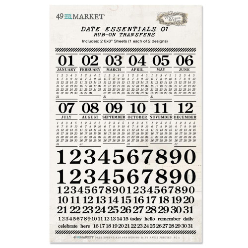 49 AND MARKET Vintage Bits 6x8 Rub-Ons: Date Essentials 01 (2 sheets)
