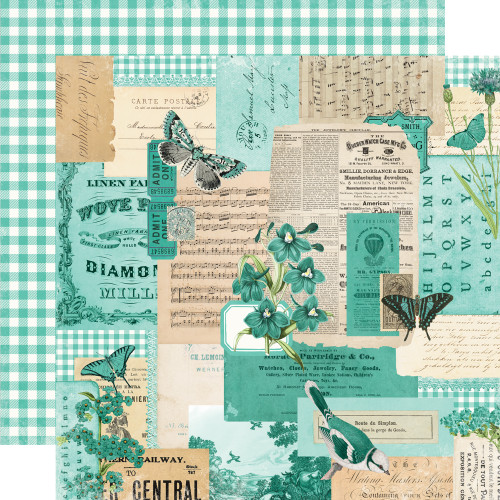 SIMPLE STORIES Simple Vintage Essentials Color Palette 12x12 Paper: Teal Collage