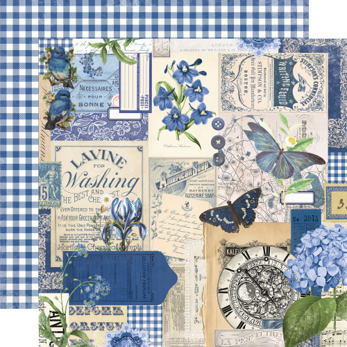 SIMPLE STORIES Simple Vintage Essentials Color Palette 12x12 Paper: Blue Collage
