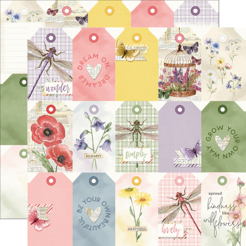 PREORDER - ships late May: SIMPLE STORIES Simple Vintage Meadow Flowers 12x12 Paper: Tag Elements