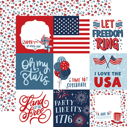 PREORDER - ships late April: ECHO PARK Stars and Stripes Forever 12x12 Paper: 4x4 Journaling Cards