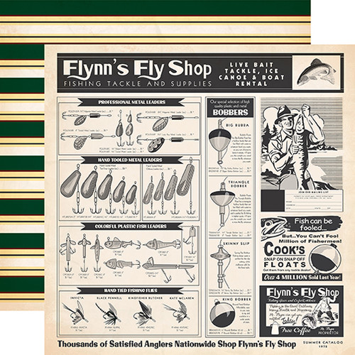 CARTA BELLA Gone Fishing 12x12 Paper: Fly Shop Ad