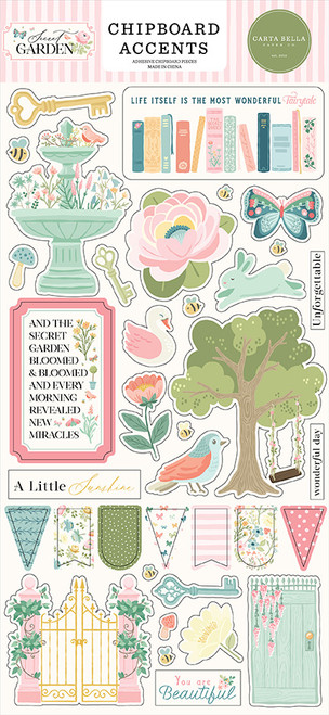 CARTA BELLA Secret Garden 6x13 Chipboard Accents
