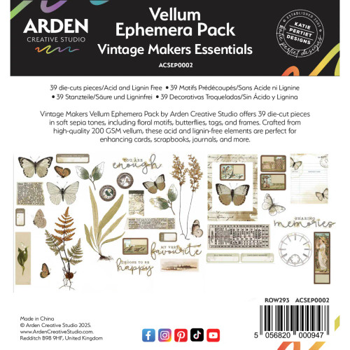 ARDEN CREATIVE STUDIO Vellum Ephemera Pack: Vintage Makers