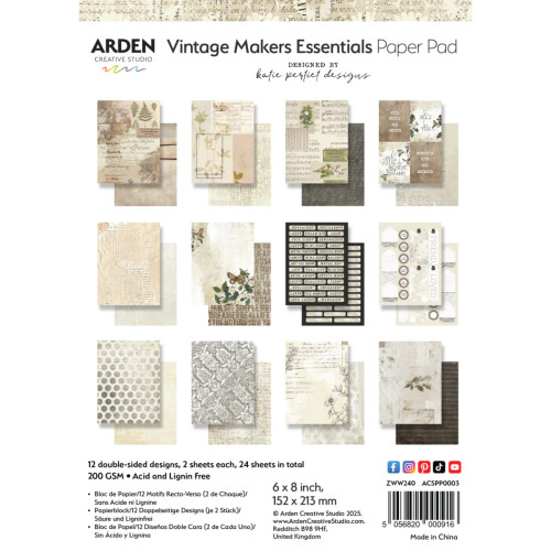 ARDEN CREATIVE STUDIO 6x8 Paper Pad - Essentials: Vintage Makers