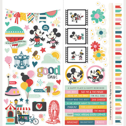 PREORDER - ships February: SIMPLE STORIES Say Cheese Happiest Place Cardstock Stickers - Icons