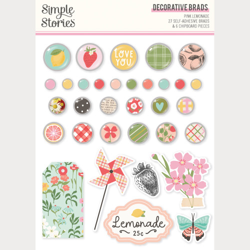 PREORDER - ships February: SIMPLE STORIES Pink Lemonade Decorative Brads