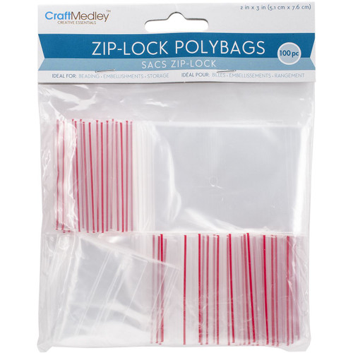MULTI CRAFT Craft Medley Zipper Seal Polybags: 2"X3" Clear (100 ct)