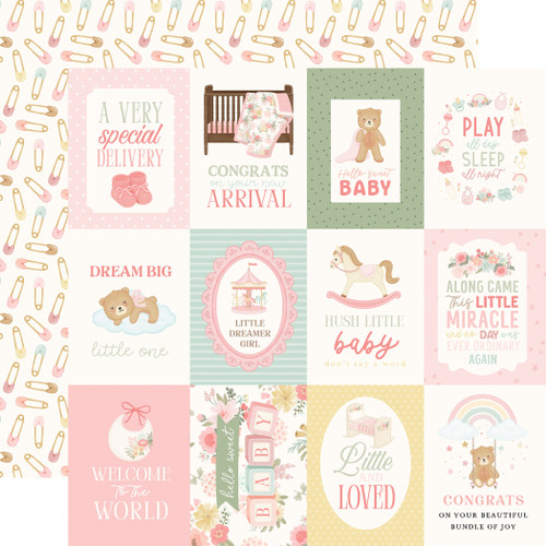 CARTA BELLA Little Lullabies BABY GIRL 12x12 Paper: 3x4 Journaling Cards