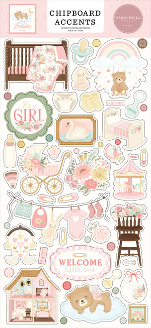CARTA BELLA Little Lullabies BABY GIRL 6x13 Chipboard Accents