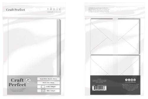 CRAFT PERFECT A2 Card Blanks with Envelopes: White (50 pack)