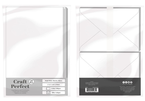 CRAFT PERFECT 5x7 Card Blanks with Envelopes: White (50 pack)