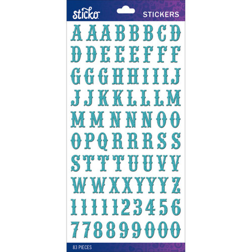 EK SUCCESS Sticko Flat Alphabet Stickers: Teal Glitter - Carnival