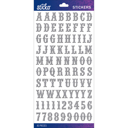 EK SUCCESS Sticko Flat Alphabet Stickers: Silver Glitter - Carnival