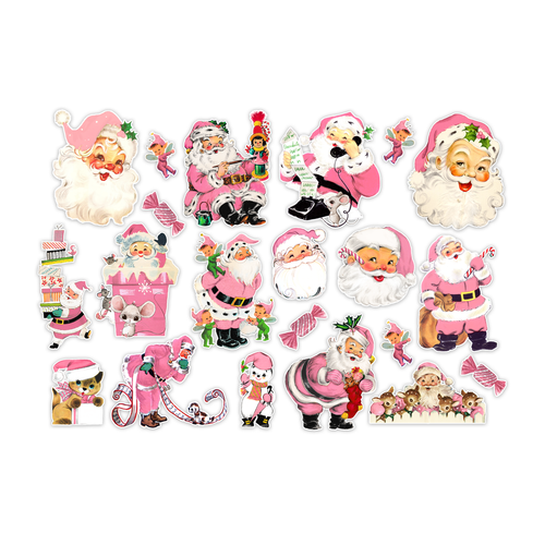 PREORDER - ships April: PRETTY LITTLE STUDIO Vintage Large Die-Cut Pack - Pink Santa