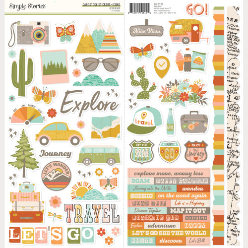 PREORDER - ships May: SIMPLE STORIES Open Road Cardstock Stickers - Icons