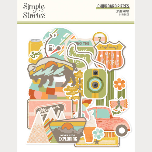 PREORDER - ships May: SIMPLE STORIES Open Road Chipboard Pieces
