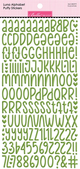 PREORDER - ships May: BELLA BLVD Bella Besties Luna Alpha Puffy Stickers - Guacamole (coordinates with Adventure Awaits)