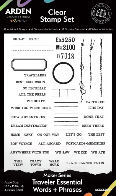 ARDEN CREATIVE STUDIO 4x6 Stamp Set: Maker Series - Traveler Essential Words+Phrases