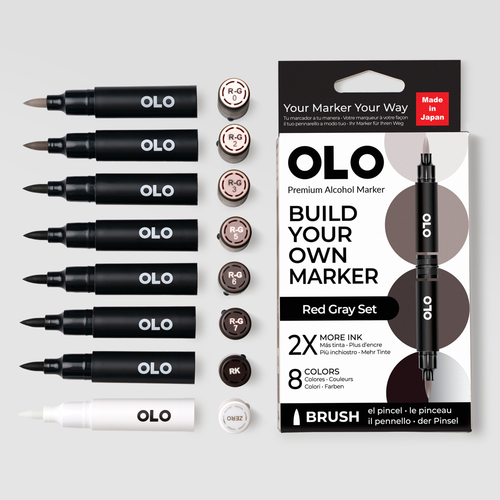 PREORDER - ships July: OLO 8 Color Brush Set - Red Gray