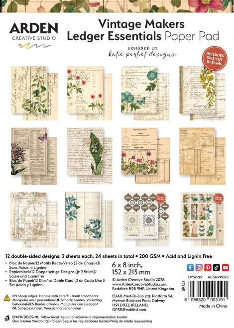 ARDEN CREATIVE STUDIO 6x8 Paper Pad: Vintage Makers - Ledger Essentials