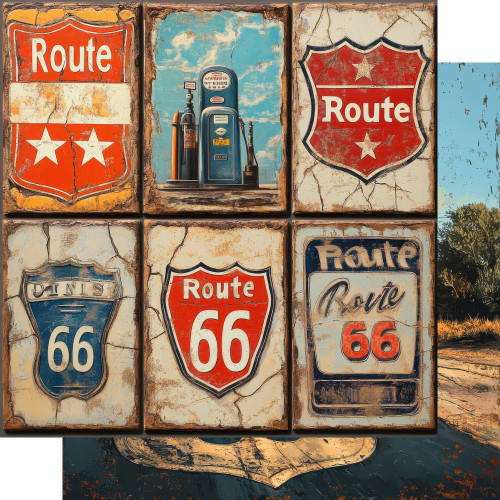 PREORDER - ships July: SSC DESIGNS Road Trip Route 66 12x12 Paper: Pit Stop Postcards