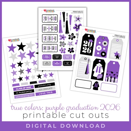 DIGITAL DOWNLOAD: PRINTABLES BY DEBBIE True Colors Graduation Cut Outs - Purple (2026)