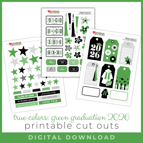 DIGITAL DOWNLOAD: PRINTABLES BY DEBBIE True Colors Graduation Cut Outs - Green (2026)