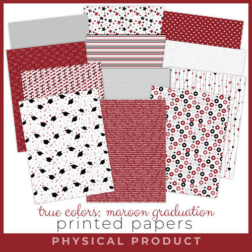 SCRAPBOOK GENERATION Printed Printables True Colors Graduation Papers - Maroon