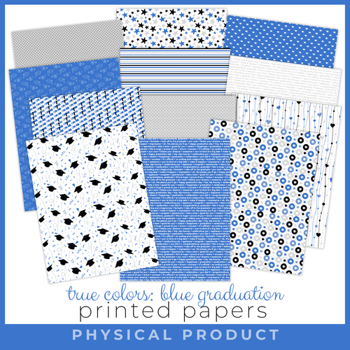SCRAPBOOK GENERATION Printed Printables True Colors Graduation Papers - Blue