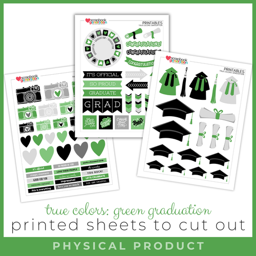 SCRAPBOOK GENERATION Printed Printables True Colors Graduation Cut Outs - Green (no date)