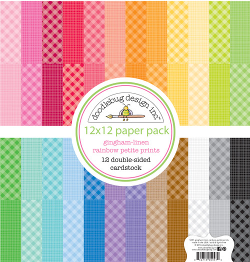 PREORDER - ships in July: DOODLEBUG DESIGNS 12x12 Gingham/Linen Petite Print Pack - Rainbow